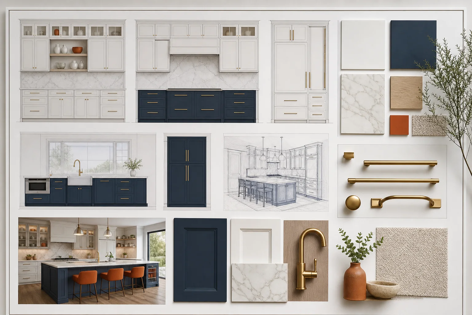 Detailed cabinet schedule spreadsheet showing individual cabinet units, dimensions, and features.