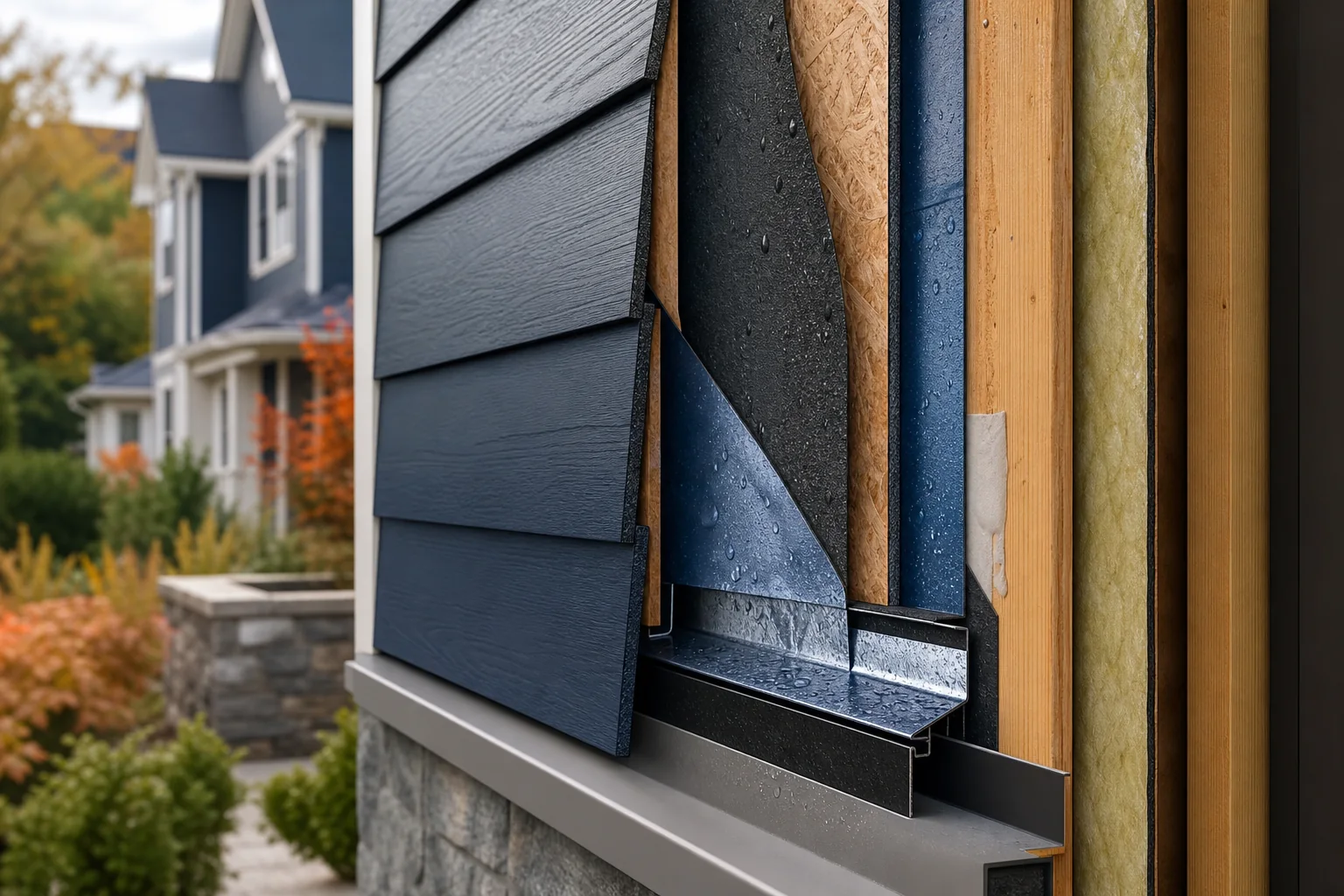 Diagram illustrating the layers of a modern wall system for siding