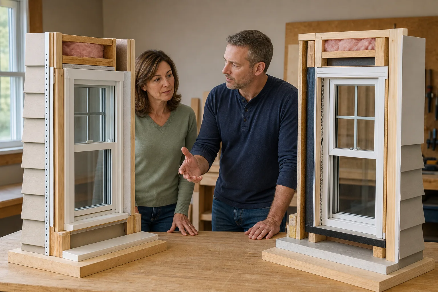Contractor demonstrating the installation of an insert window into an existing frame